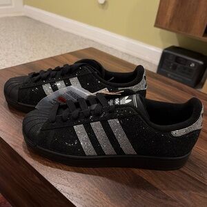 NEW Adidas Superstar II Rhinestone Black/Silver Sz 9.5W / 8M